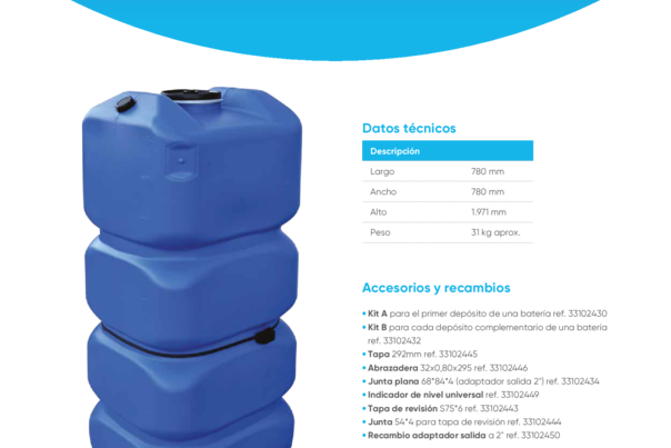 Ficha Técnica - Tanque ahorra espacio 1000 l 
